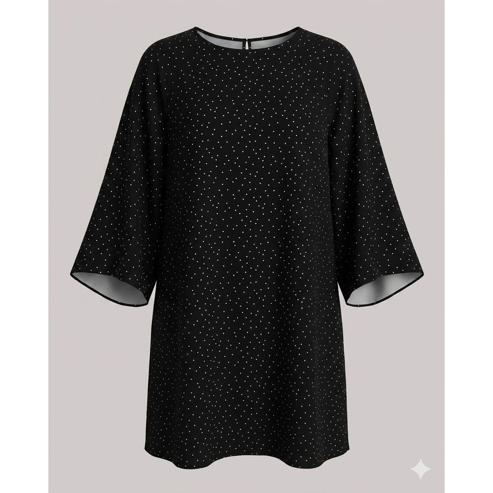 H&M Womens Black White Polka Dot Shift Dress Long Sleeve Relaxed Loose L Flowy